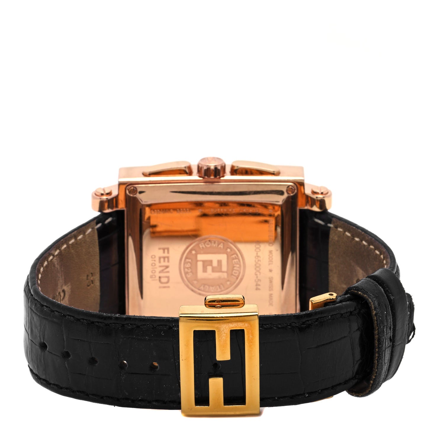 Fendi Stainless Steel Ceramic Calfskin Diamond 39mm Quadro Quartz Watch Black 3 of 4