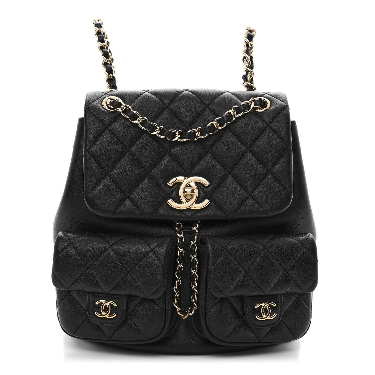 Chanel Calfskin Quilted Medium Duma Pockets Drawstring Backpack Black 1 of 9