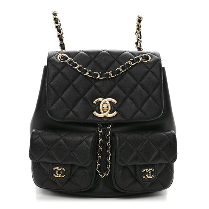 Chanel Calfskin Quilted Medium Duma Pockets Drawstring Backpack Black 1 of 9