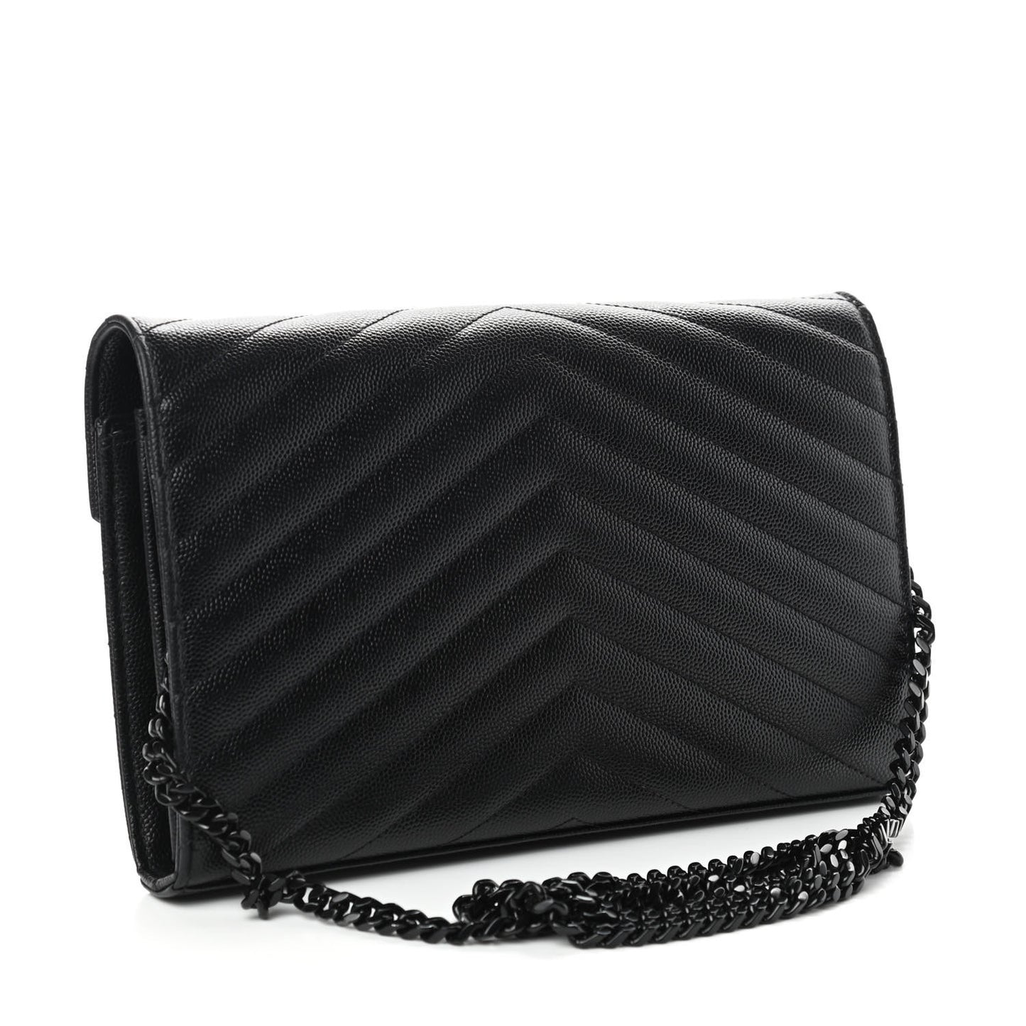 Grain De Poudre Matelasse Chevron Monogram Chain Wallet Black