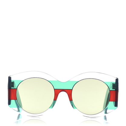 Gucci Acetate Round Frame Sunglasses GG0177S Green Red 2 of 6