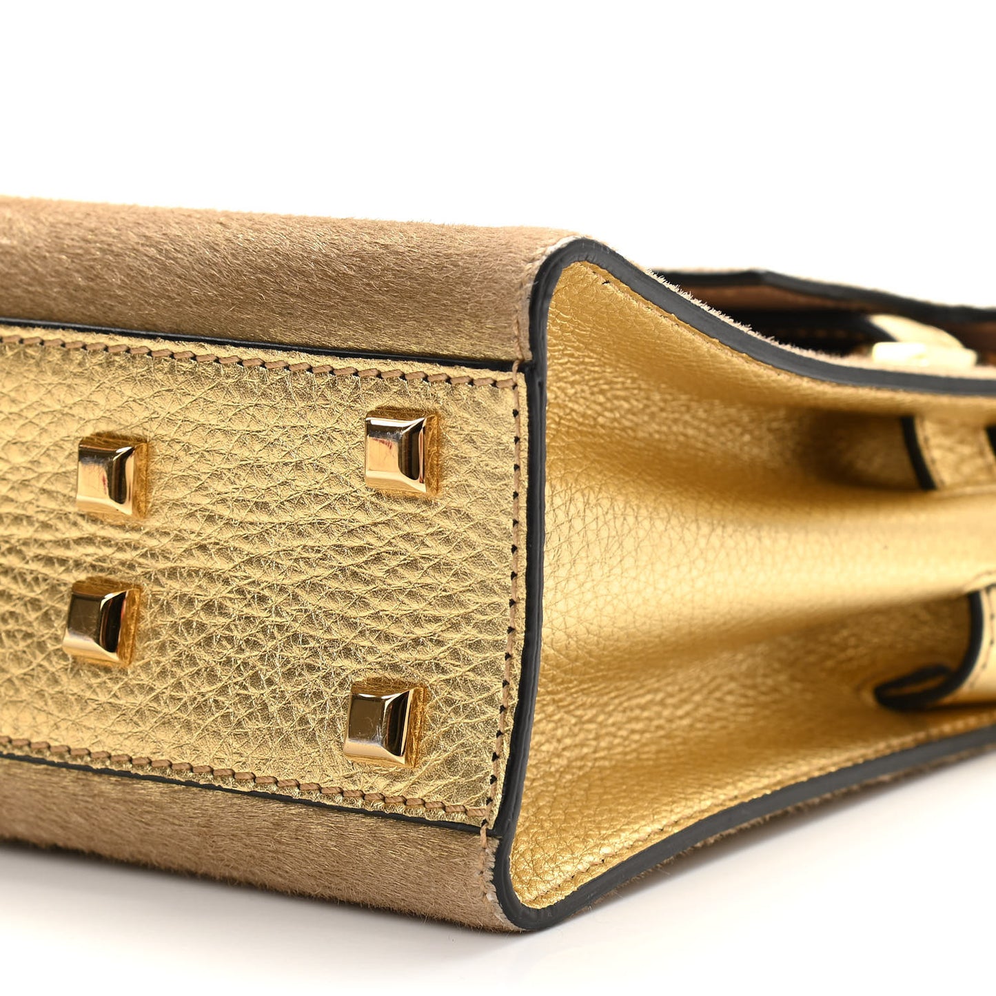 Metallic Calf Hair Small My Rockstud Frame Bag Gold
