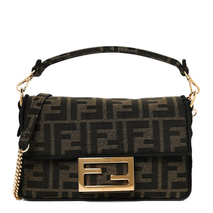 Fendi Fabric Jacquard FF 1974 Mini Baguette Tobacco Moro Black 1 of 8
