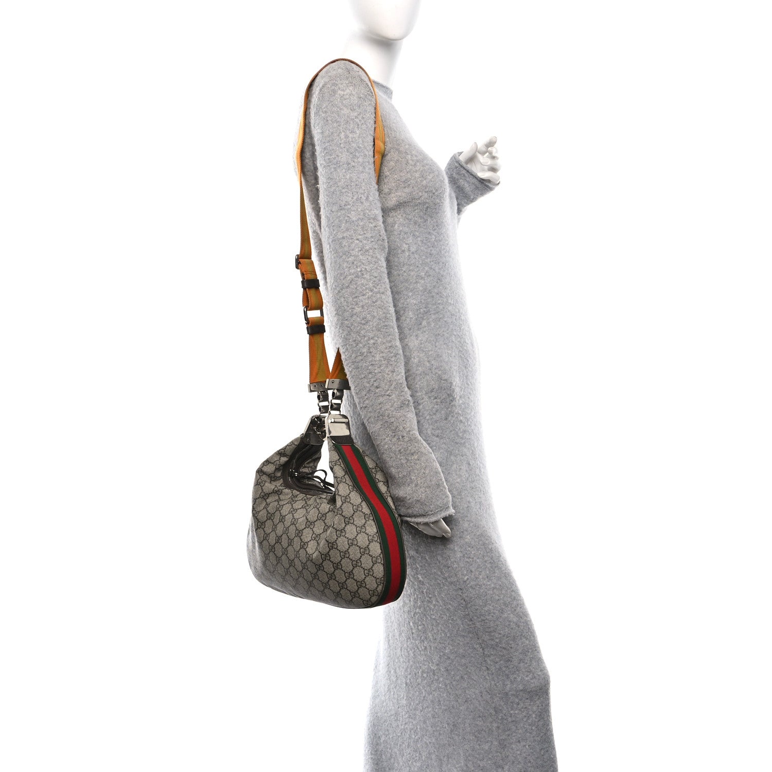 Gucci GG Supreme Monogram Textured Calfskin Web Large Attache Shoulder Bag Beige Ebony New Acero 2 of 13