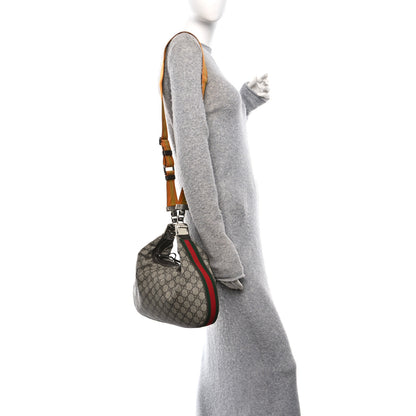 Gucci GG Supreme Monogram Textured Calfskin Web Large Attache Shoulder Bag Beige Ebony New Acero 2 of 13