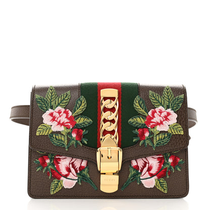 Gucci Calfskin Embroidered Sylvie Belt Bag 85 34 Brown 1 of 13