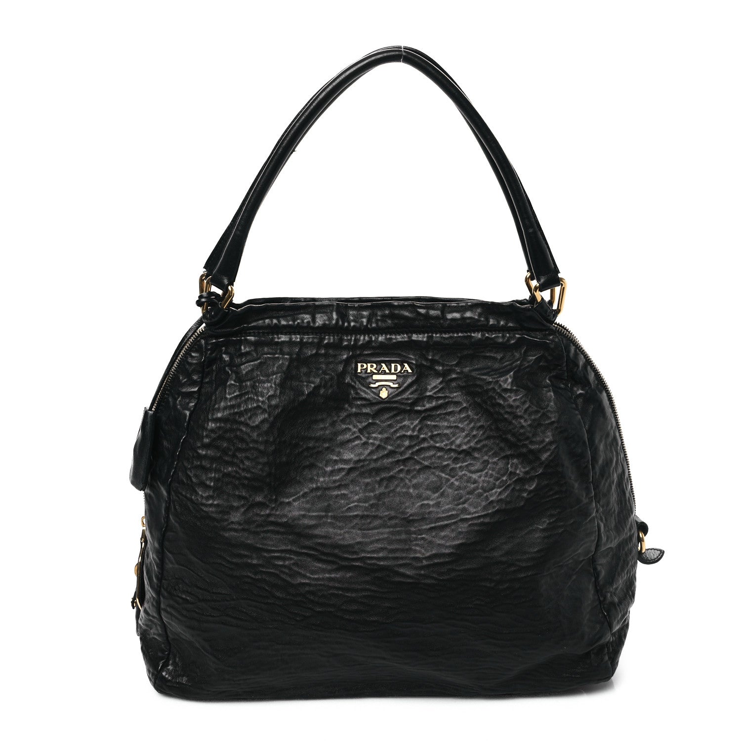 Prada Nappa Antique Side Zip Shoulder Bag Black 1 of 12