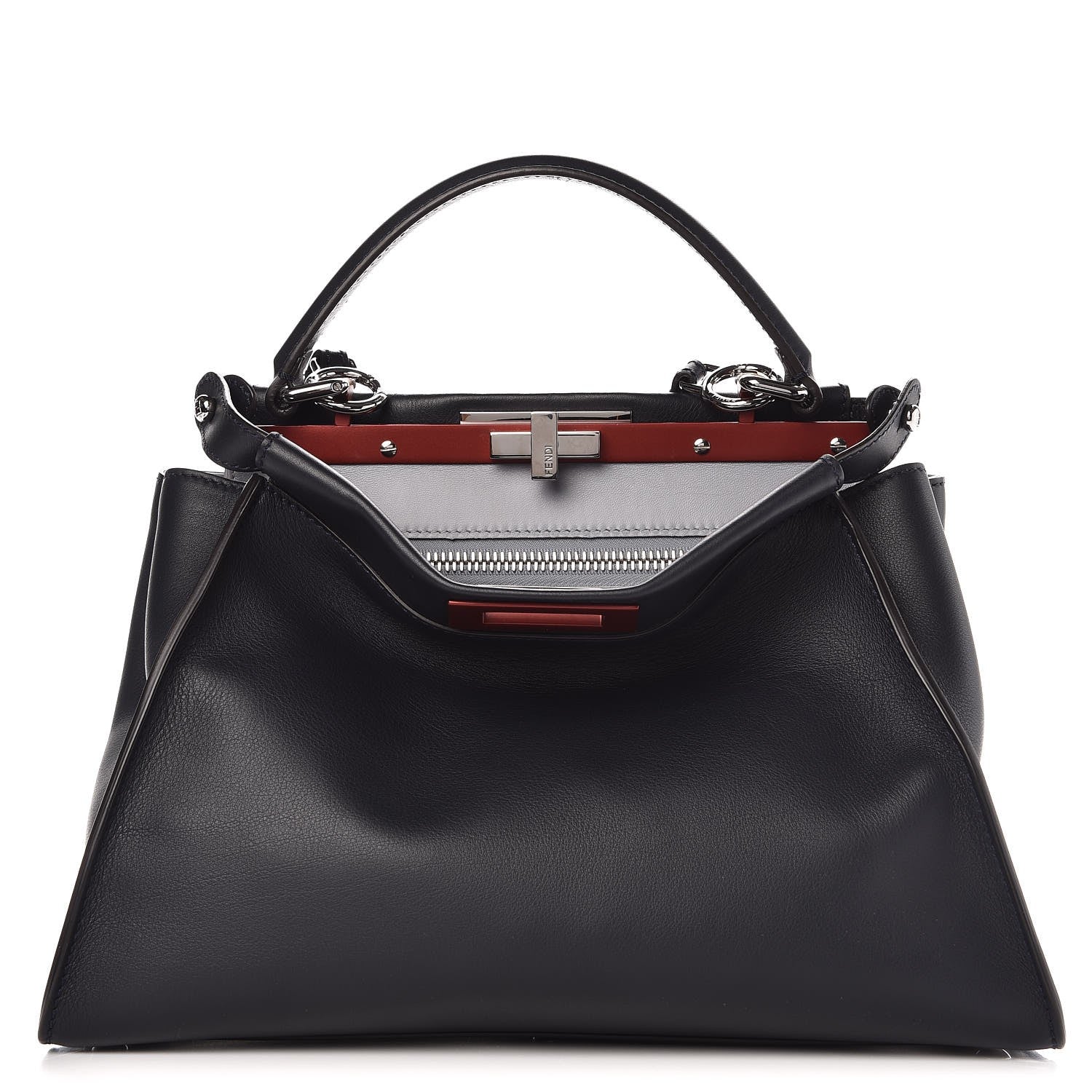Fendi Vitello Seta Shiny Nappa Medium Peekaboo Iconic Satchel Blue Notte Ardesia 1 of 9