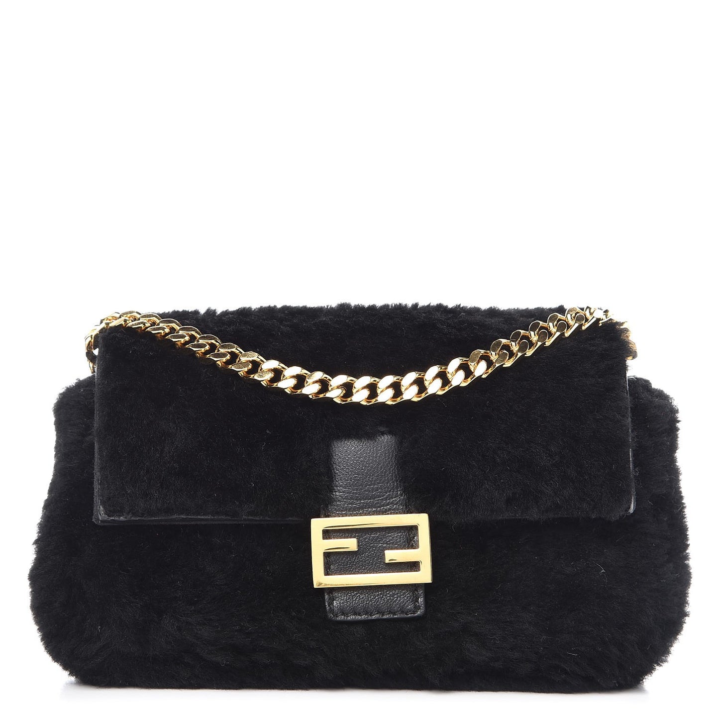 Shearling Shiny Nappa Micro Baguette Black