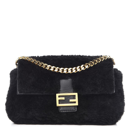 Fendi Shearling Shiny Nappa Micro Baguette Black 1 of 6