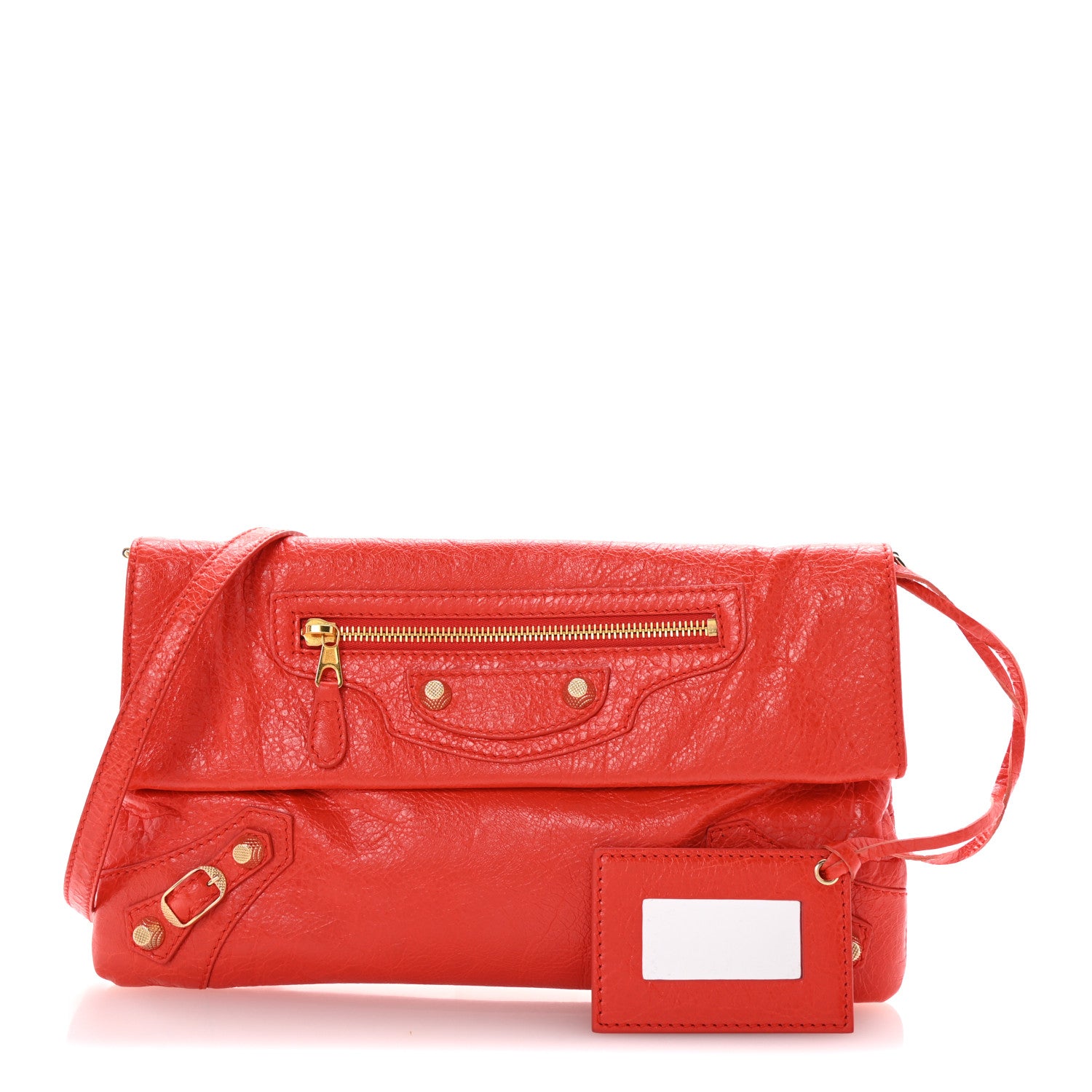 Balenciaga Agneau Giant 12 Gold Hardware Envelope Strap Clutch Rouge Coquelicot 1 of 9