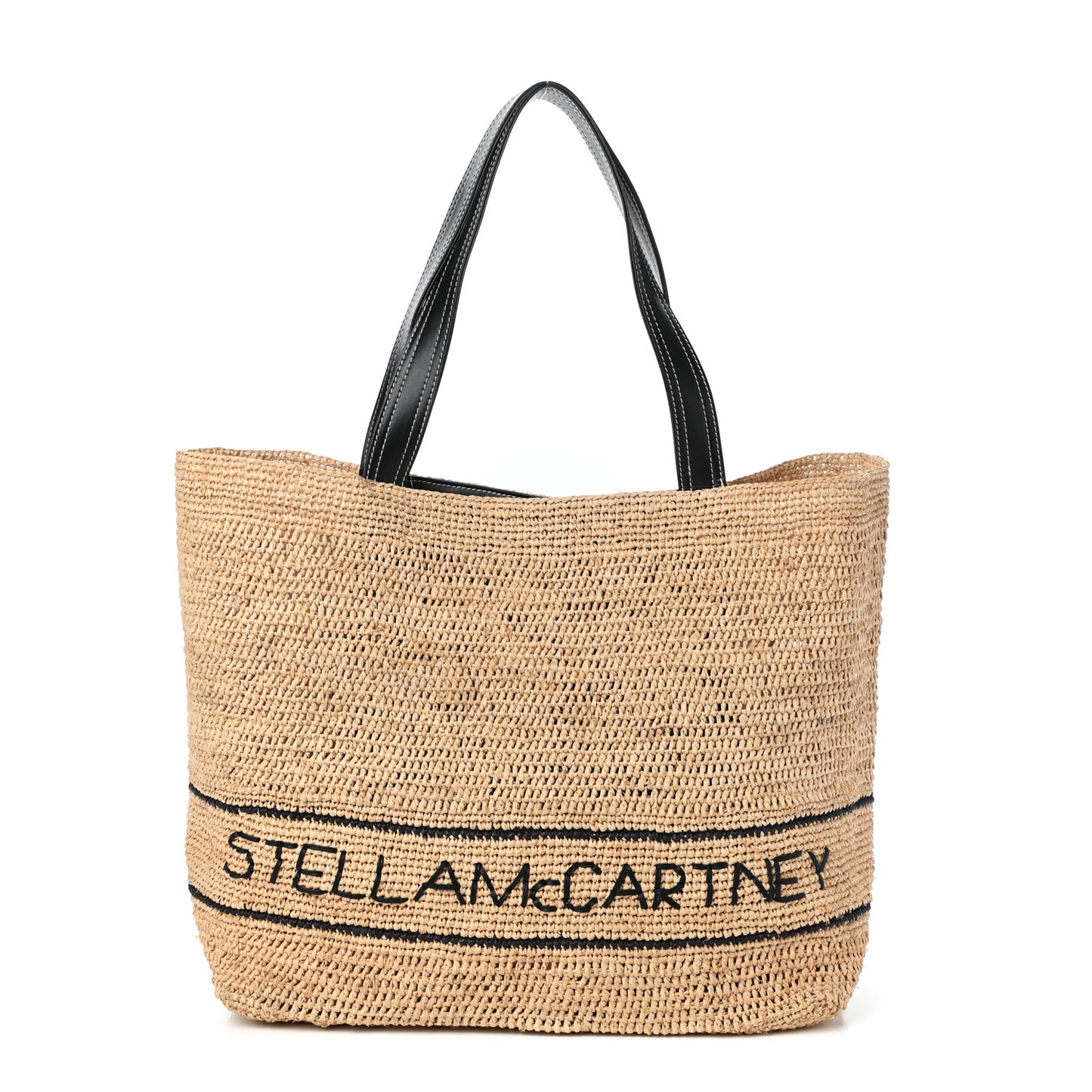 Raffia Faux Leather Medium Tote Sand