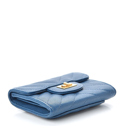 Chanel Sheepskin Chevron Quilted Reissue Card Holder Blue 4 of 8