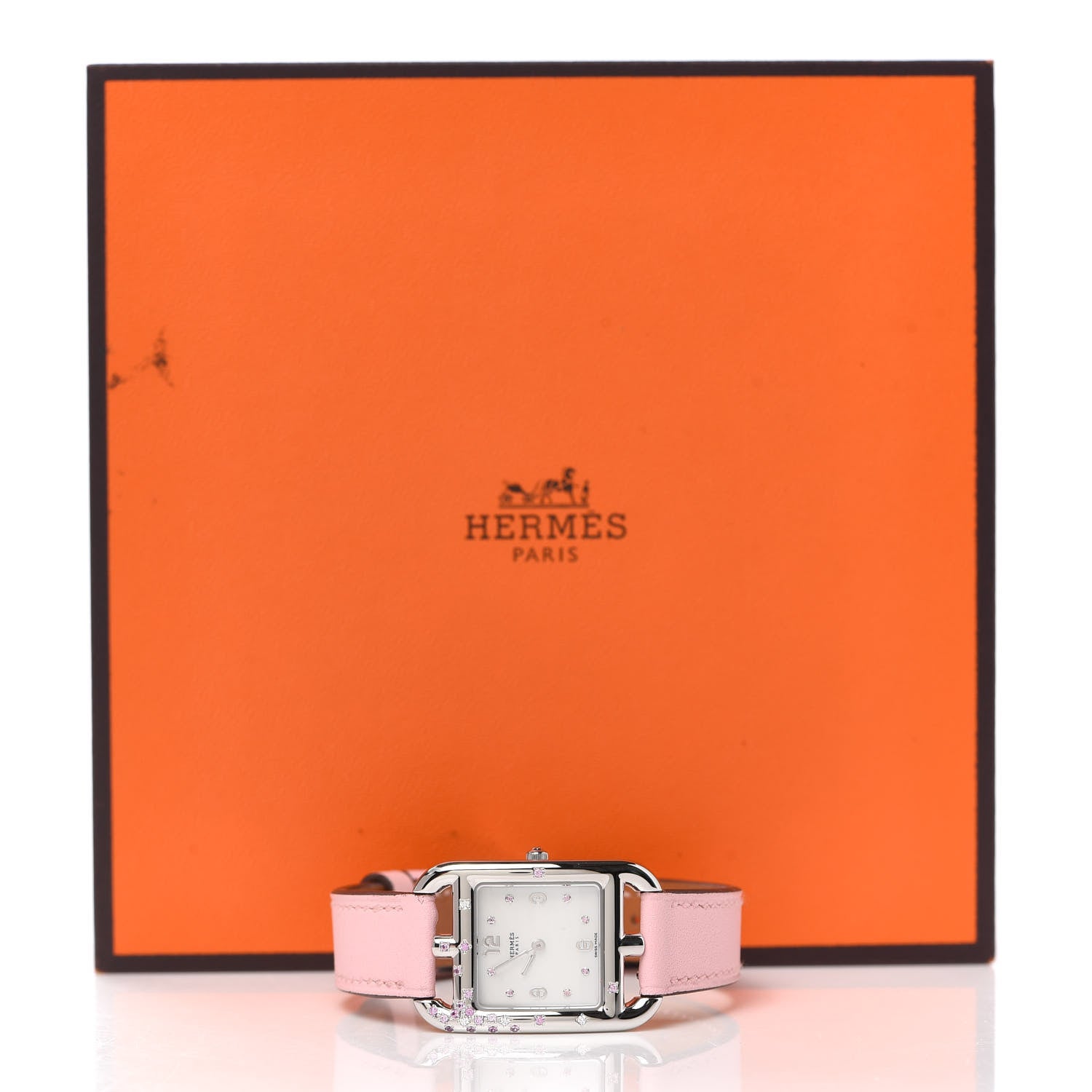 Hermes Stainless Steel Swift Diamond Pink Sapphire Mother of Pearl 23mm Cape Cod Quartz Watch Rose Sakura 5 of 5