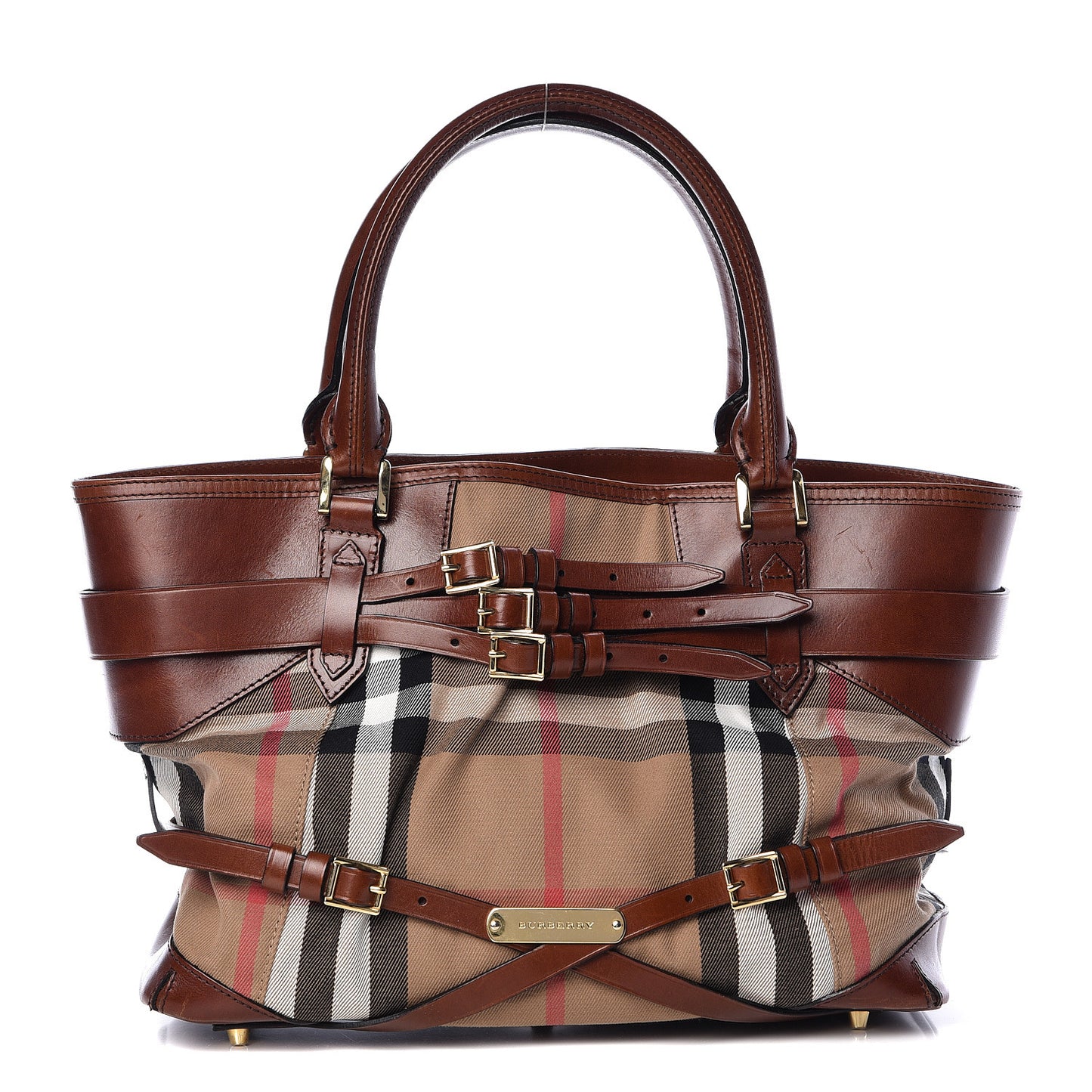 House Check Bridle Calfskin Medium Lynher Tote Dark Tan