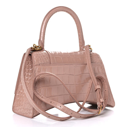 Balenciaga Shiny Calfskin Crocodile Embossed Small Hourglass Top Handle Bag Nude Beige 3 of 14