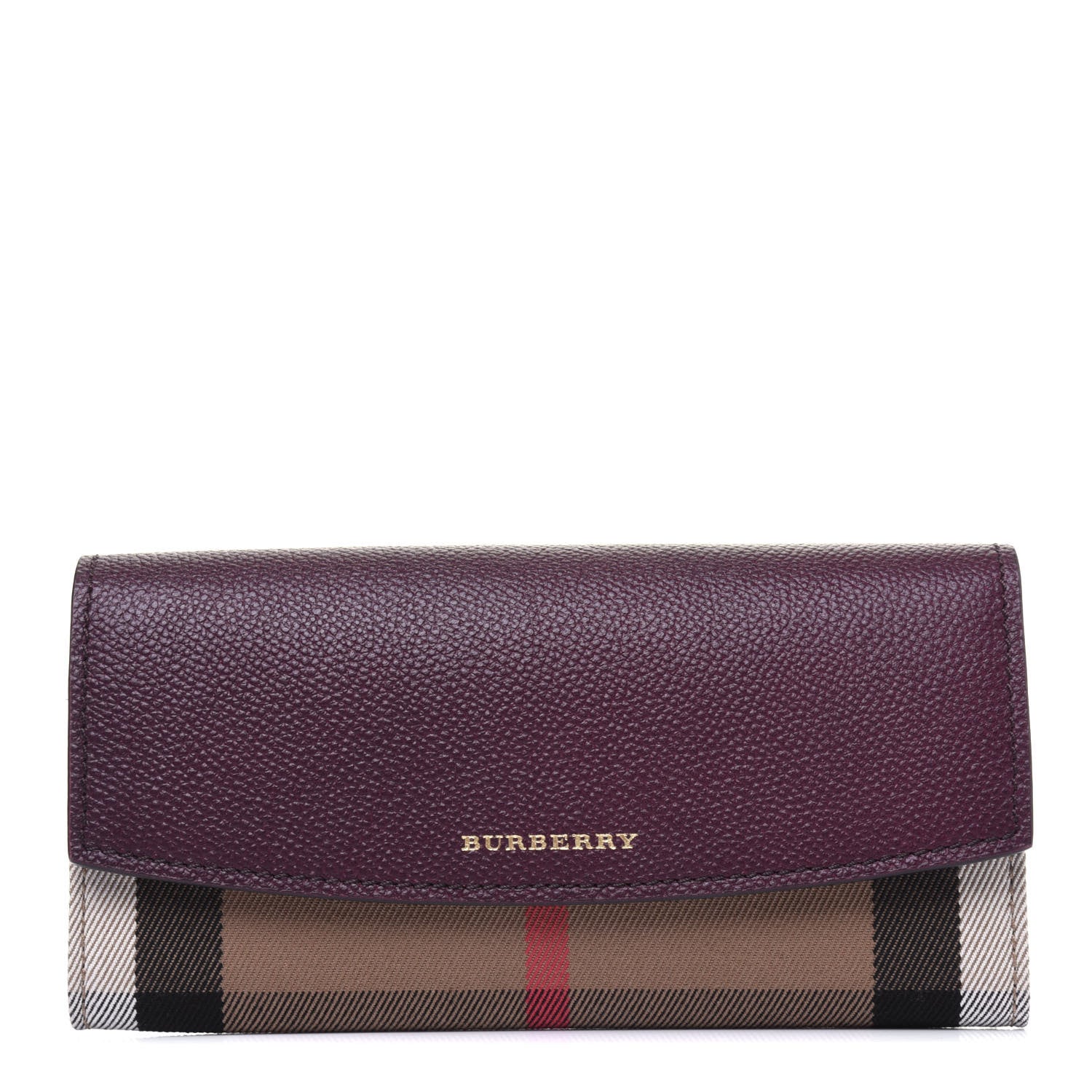 Burberry Grainy Calfskin House Check Continental Wallet Mahogany Red 1 of 11