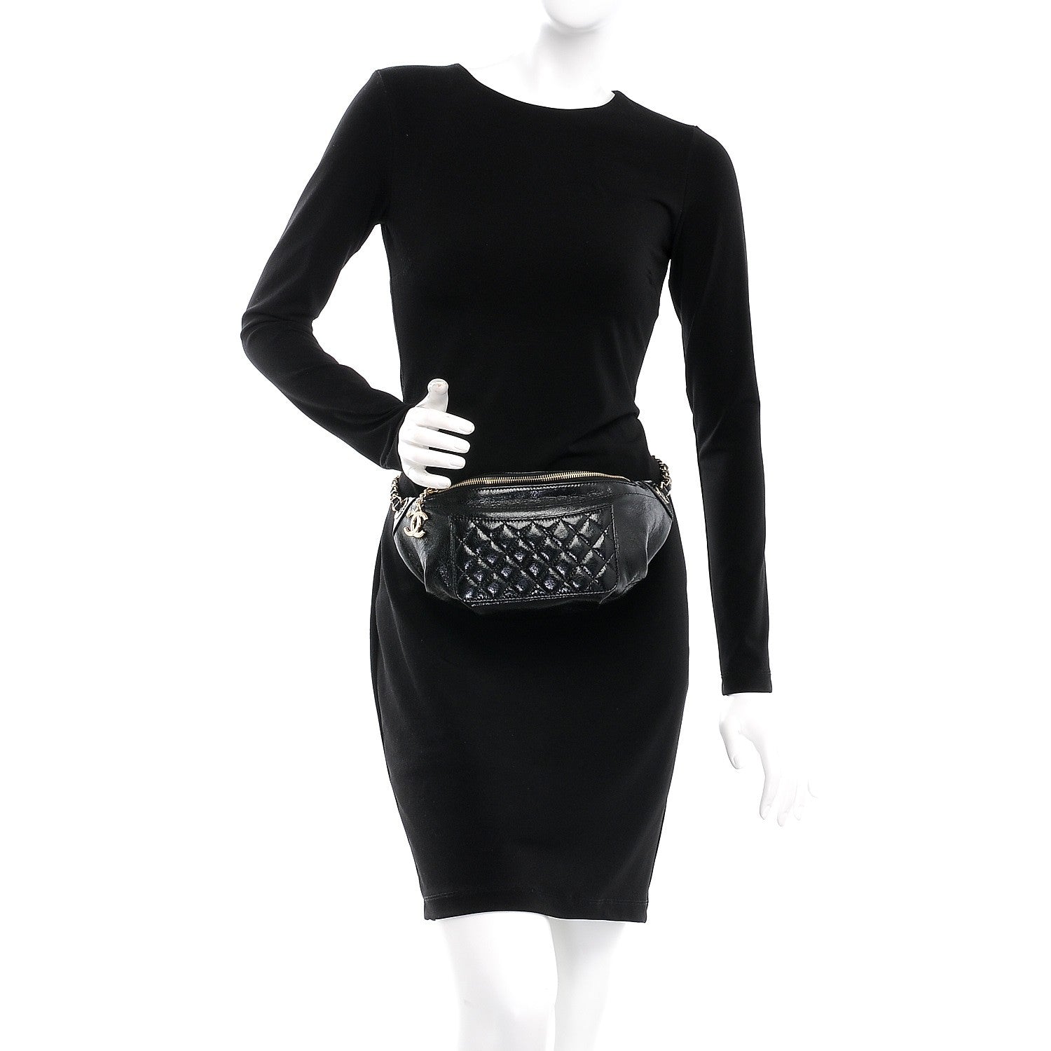 Chanel Crumpled Glazed Lambskin Quilted Waist Bag Fanny Pack Black 2 of 8