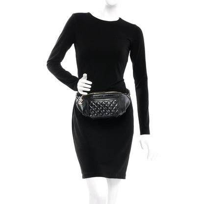Chanel Crumpled Glazed Lambskin Quilted Waist Bag Fanny Pack Black 2 of 8