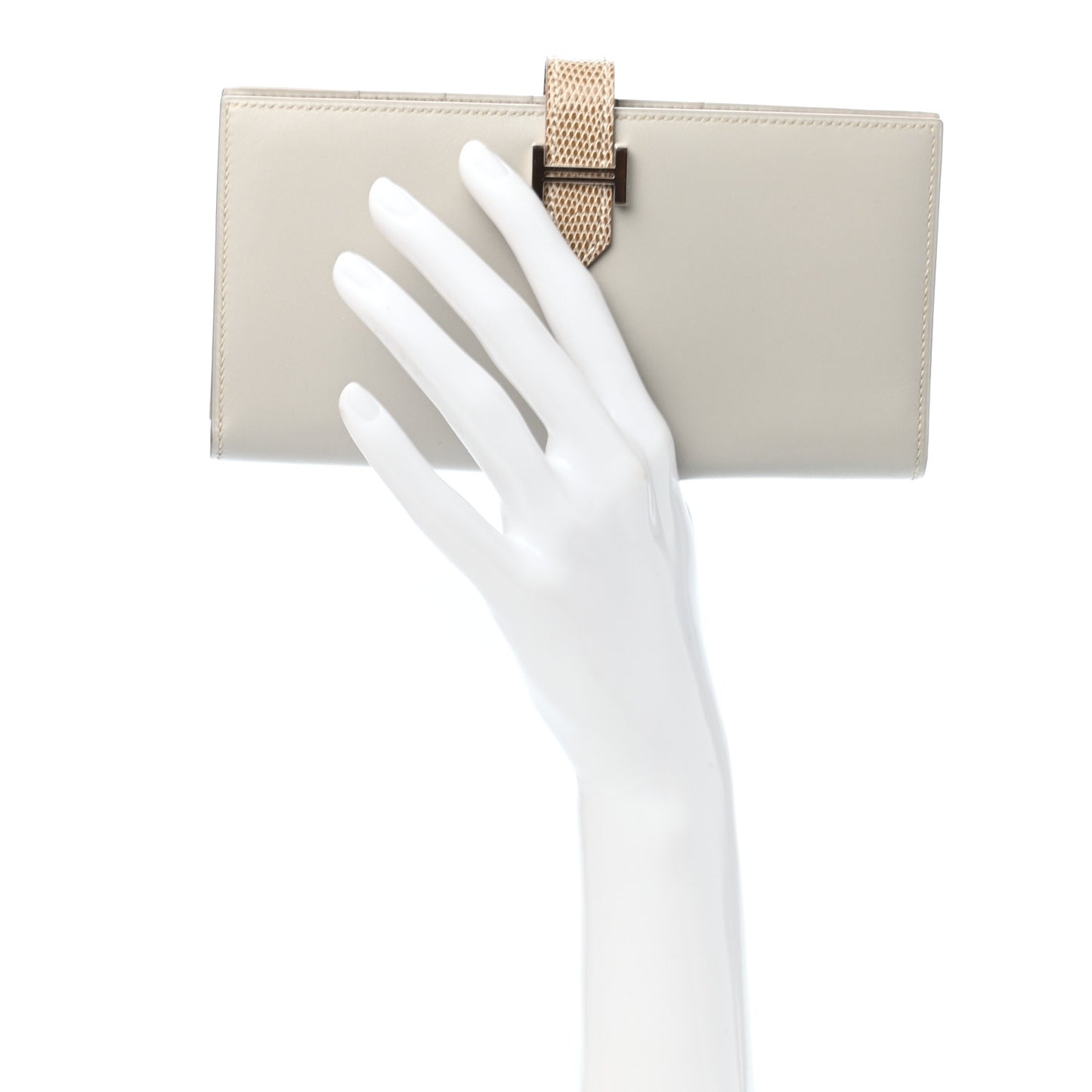 Tadelakt Lizard Bearn Gusset Wallet Gris Perle Ficelle