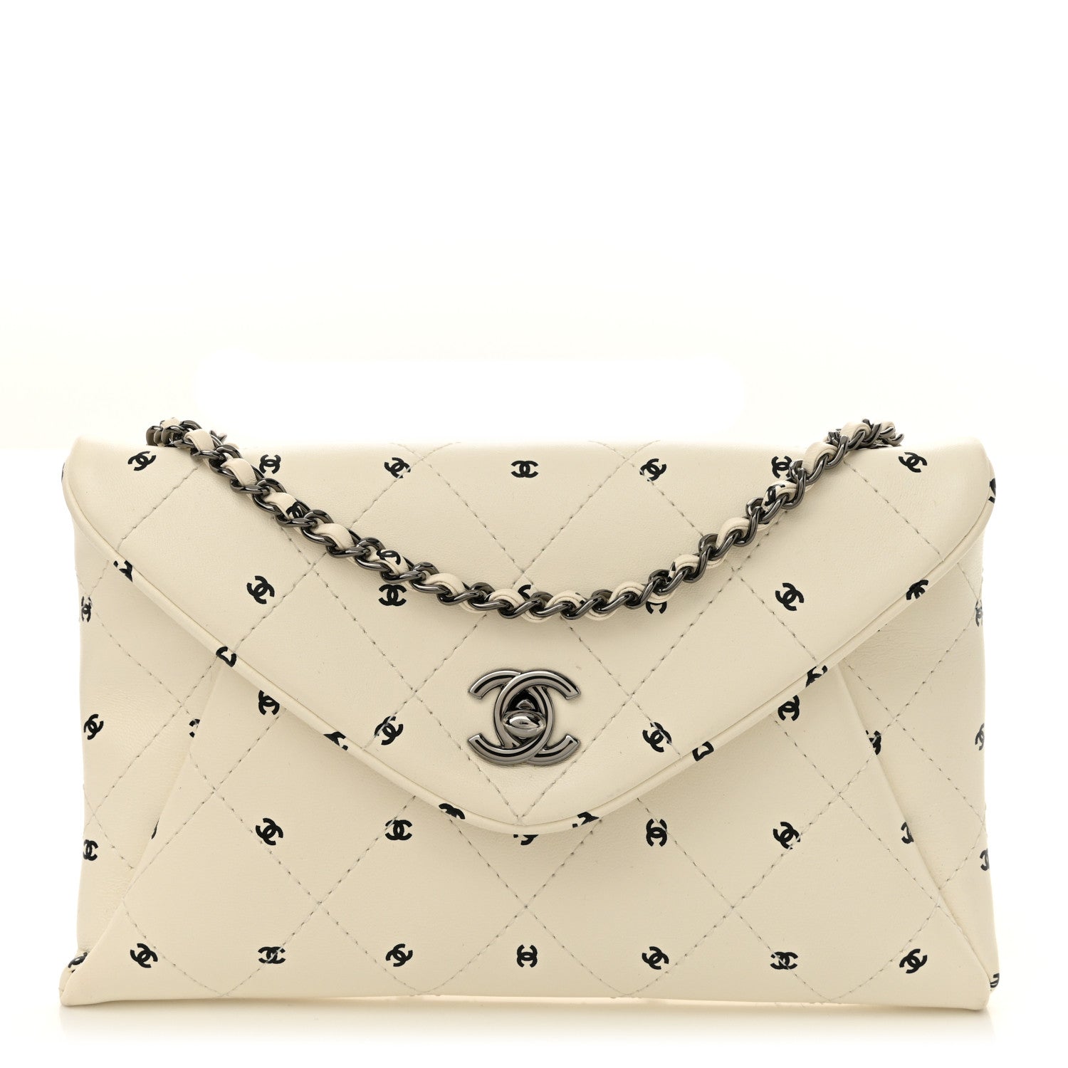 Chanel Printed Lambskin Logo CC Envelope Clutch With Chain White 1 of 10