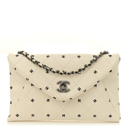 Chanel Printed Lambskin Logo CC Envelope Clutch With Chain White 1 of 10