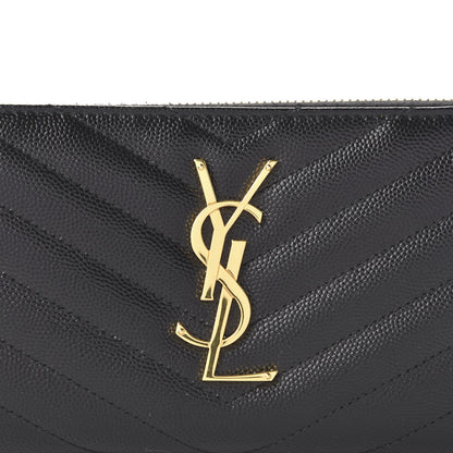 Saint Laurent Grain De Poudre Matelasse Chevron Monogram Zip Around Wallet Black 9 of 10
