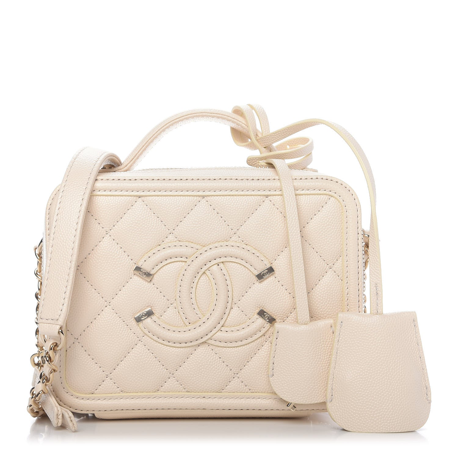 Chanel Caviar Quilted Small CC Filigree Vanity Case Light Beige 1 of 10