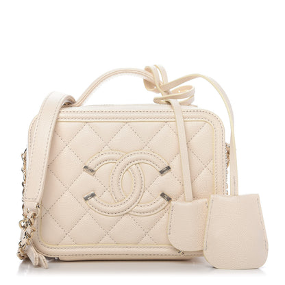 Chanel Caviar Quilted Small CC Filigree Vanity Case Light Beige 1 of 10