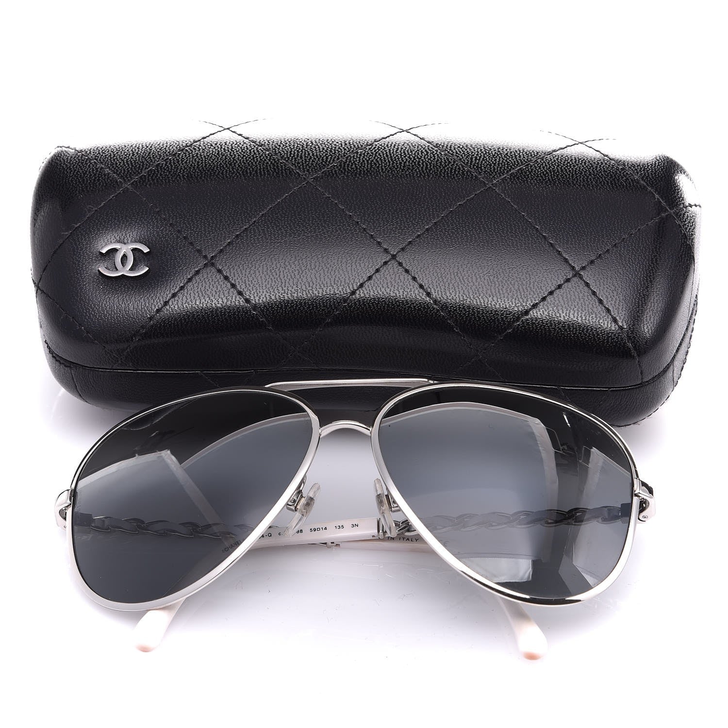 Chanel Lambskin Aviator Chain Sunglasses 4194-Q Silver 298514