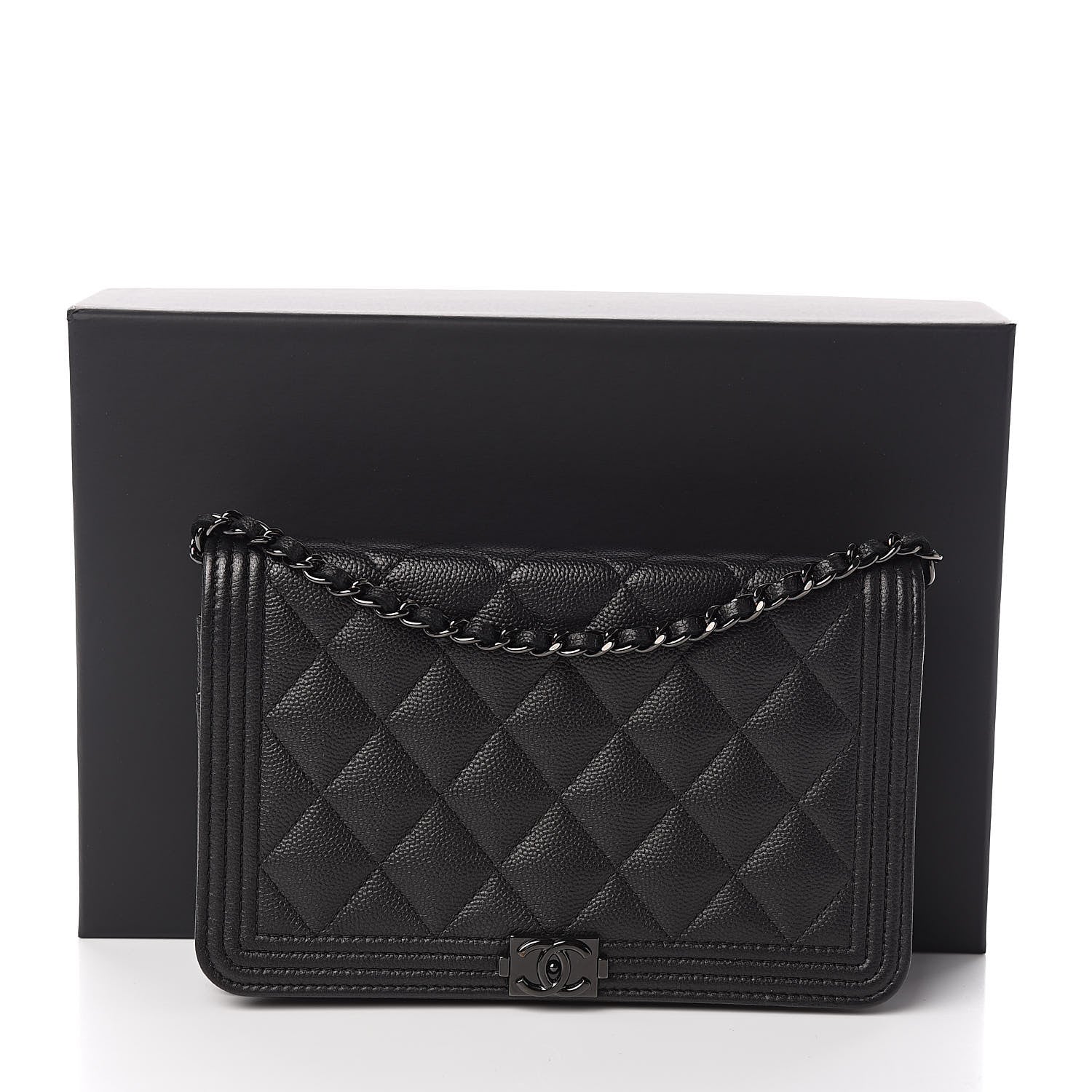 Chanel Caviar Quilted Boy Wallet On Chain WOC So Black 12 of 12