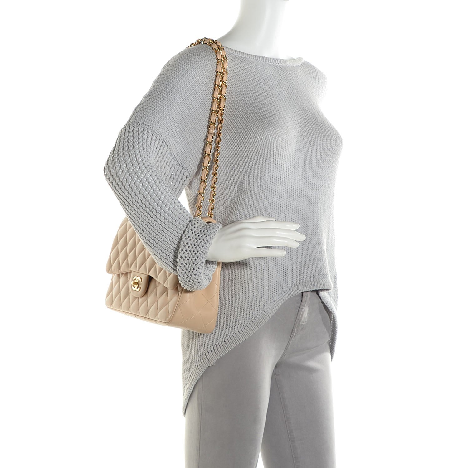 Chanel Lambskin Quilted Jumbo Double Flap Beige Clair 2 of 9