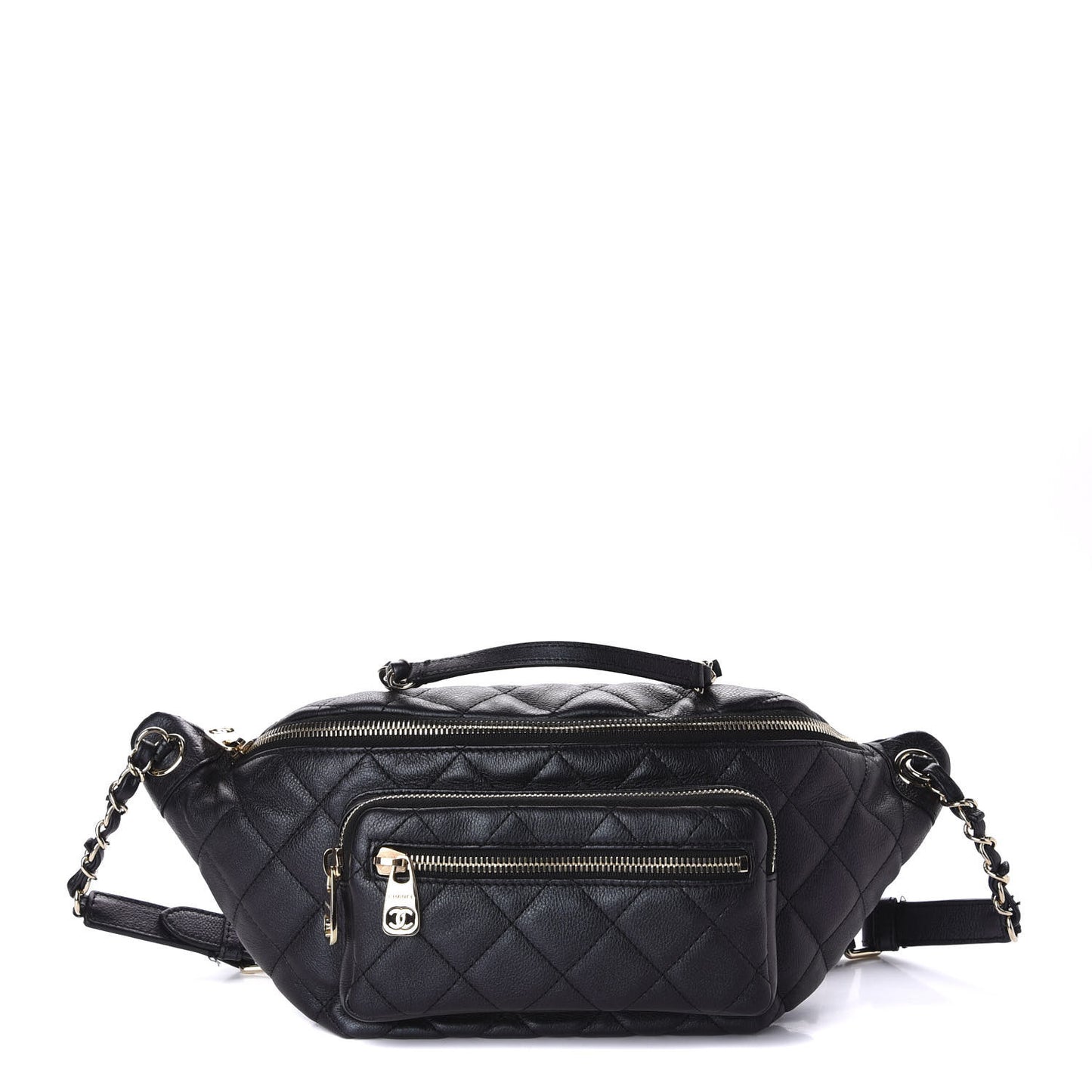 Iridescent Calfskin Quilted All About Waist Belt Bag Black