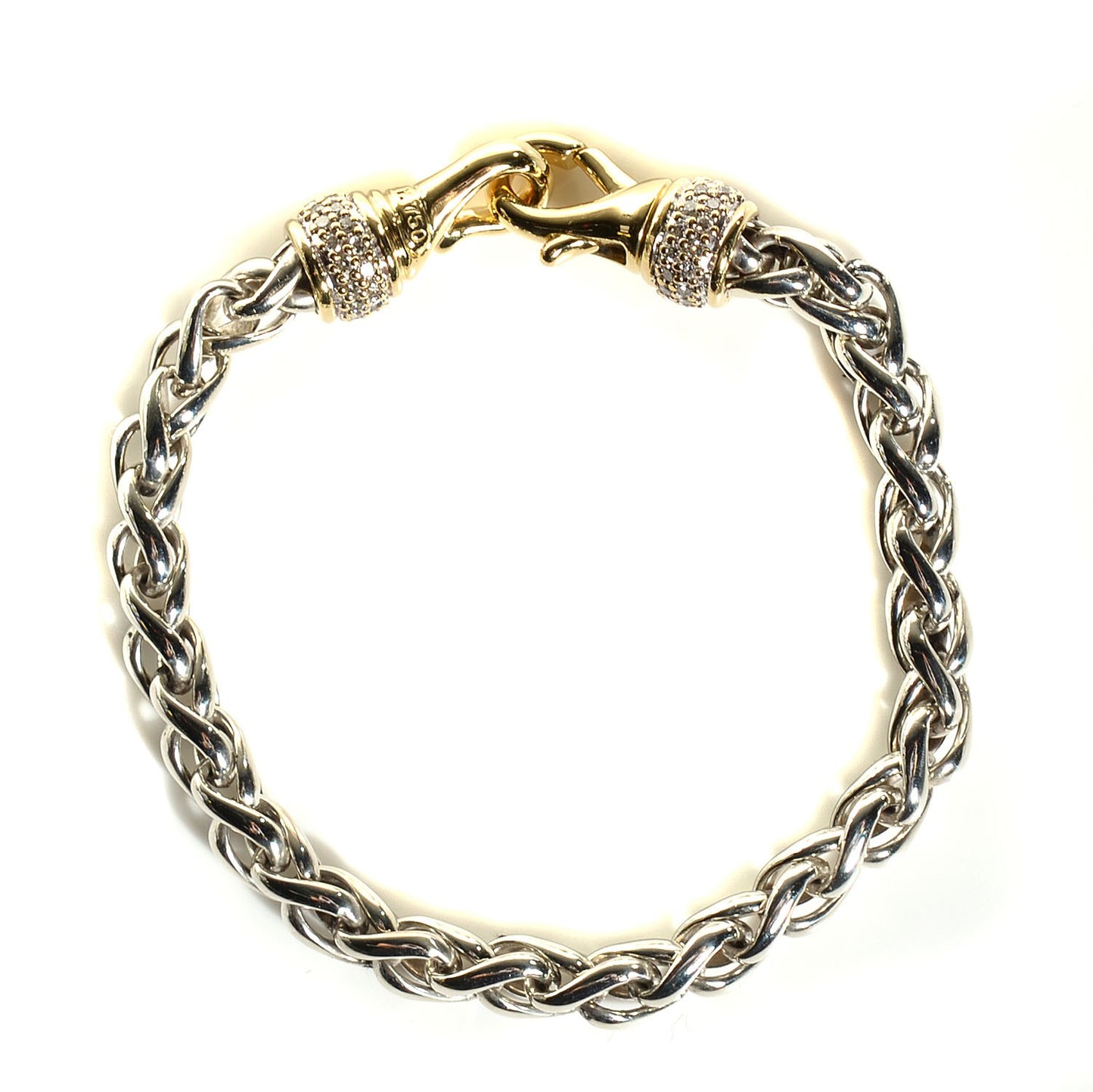 Sterling Silver 18K Yellow Gold Diamond Double Wheat Buckle Bracelet