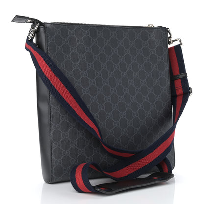 Gucci GG Supreme Monogram Appia Calfskin Web Flat Messenger Bag Black Grey 3 of 10