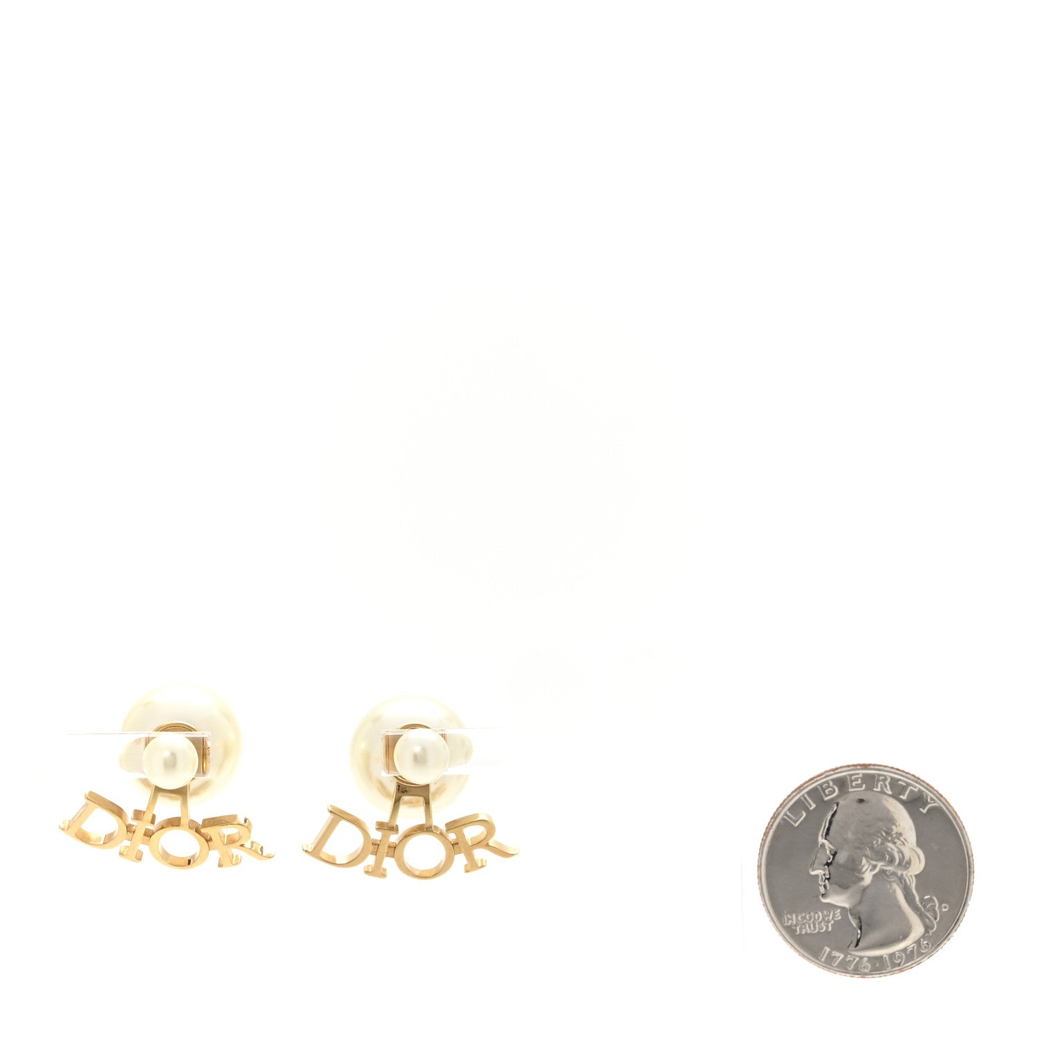 Christian Dior Pearl Tribal Logo Earrings Gold White 2 of 5