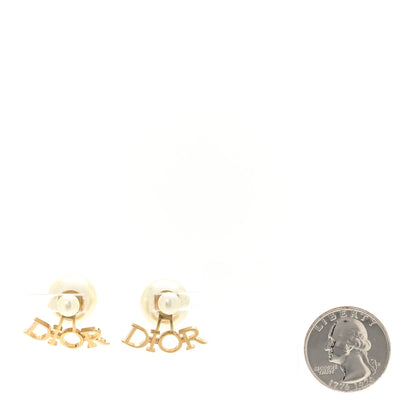 Christian Dior Pearl Tribal Logo Earrings Gold White 2 of 5