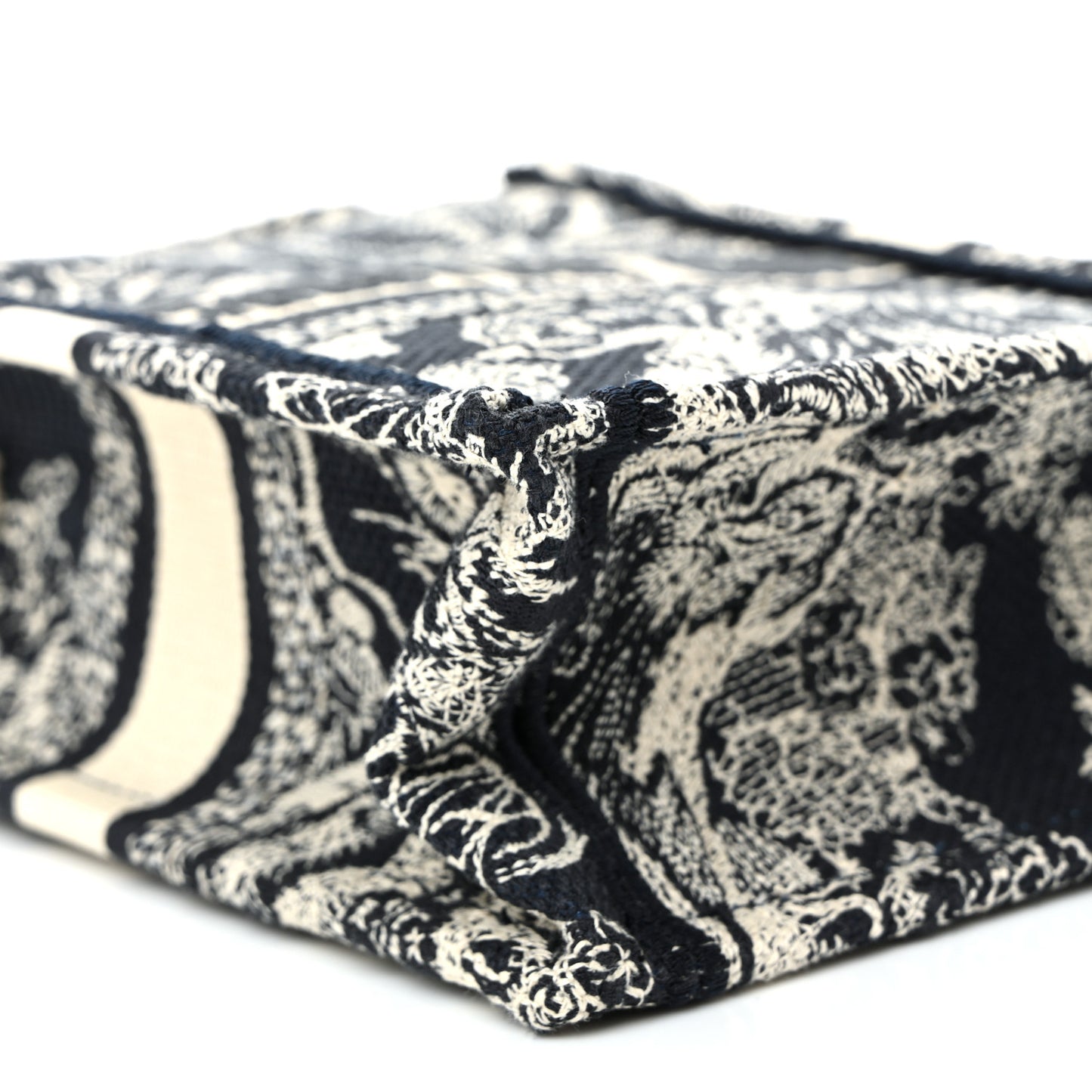 Canvas Toile de Jouy Reverse Embroidered Mini Book Tote Phone Bag Blue