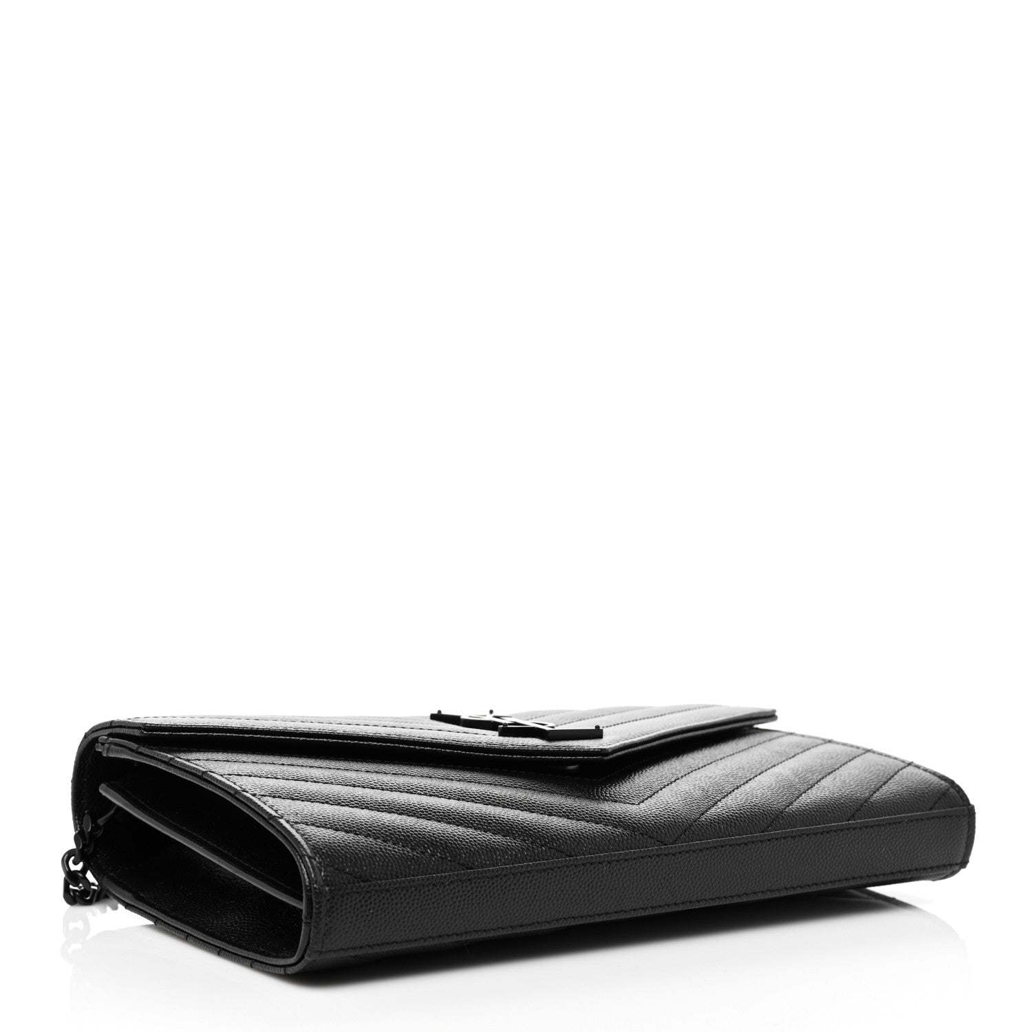 Saint Laurent Grain De Poudre Matelasse Chevron Monogram Chain Wallet Black 3 of 8