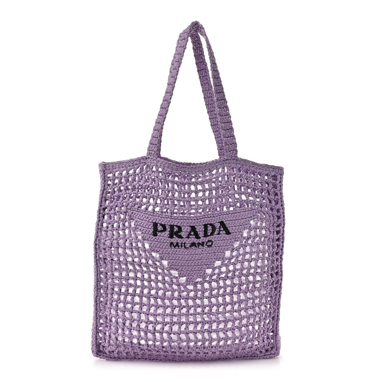 Prada Yarn Raffia Effect Crochet Logo Embroidered Tote Bag Lilium 1 of 10