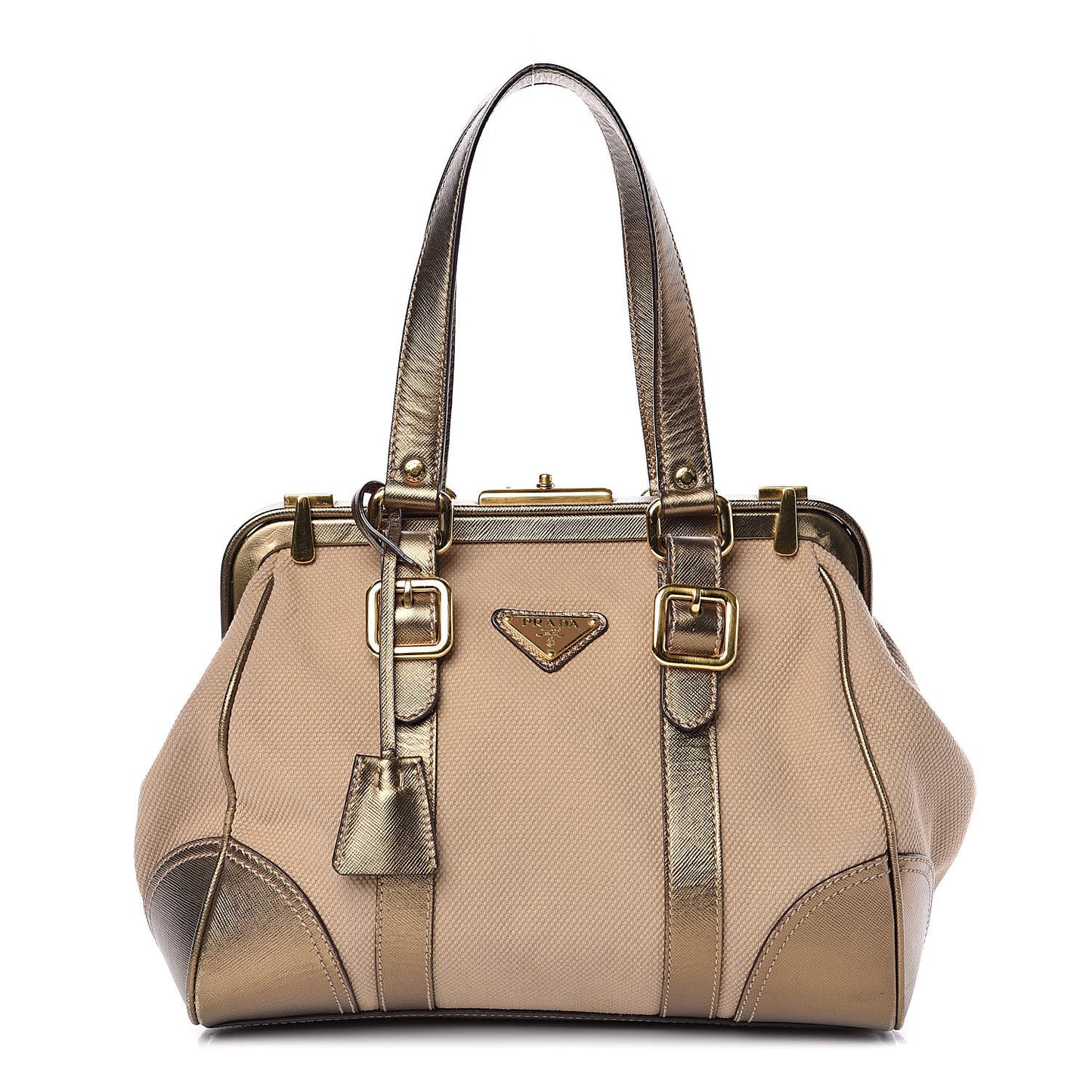 Metallic Saffiano Canvas Frame Bag Bronzo