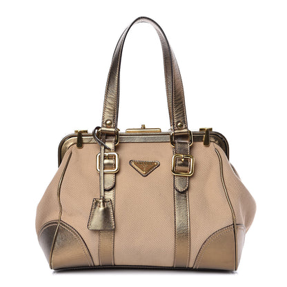 Prada Metallic Saffiano Canvas Frame Bag Bronzo 1 of 15