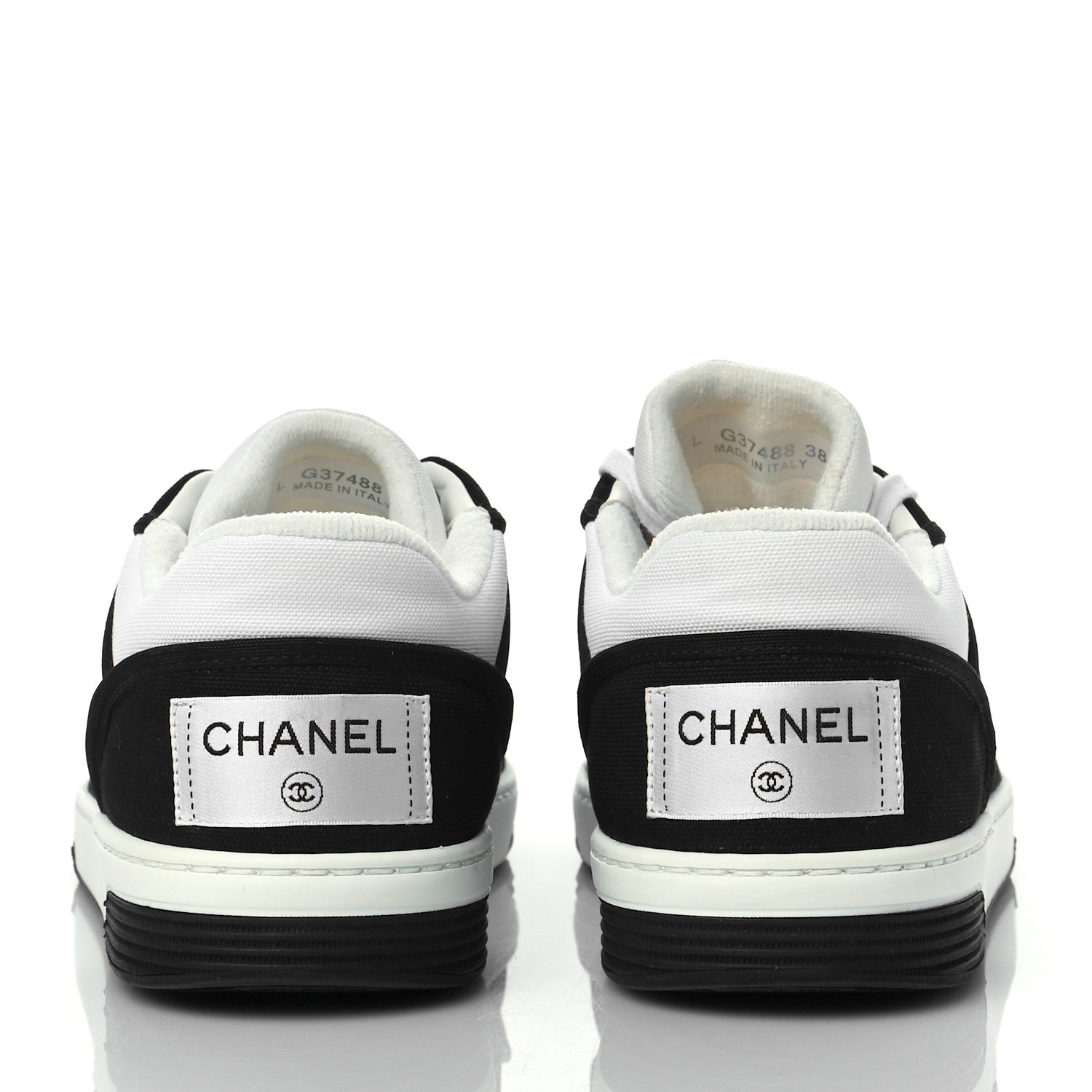 Chanel Fabric Womens Logo Sneakers 38 Black White 5 of 10