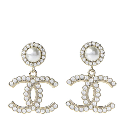 Chanel Crystal Pearl Bow-tiful CC Drop Earrings Gold 1 of 5