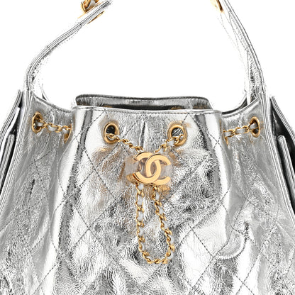 Chanel Metallic Crumpled Calfskin Quilted Small Chanel 25 Handbag Silvery 8 of 11
