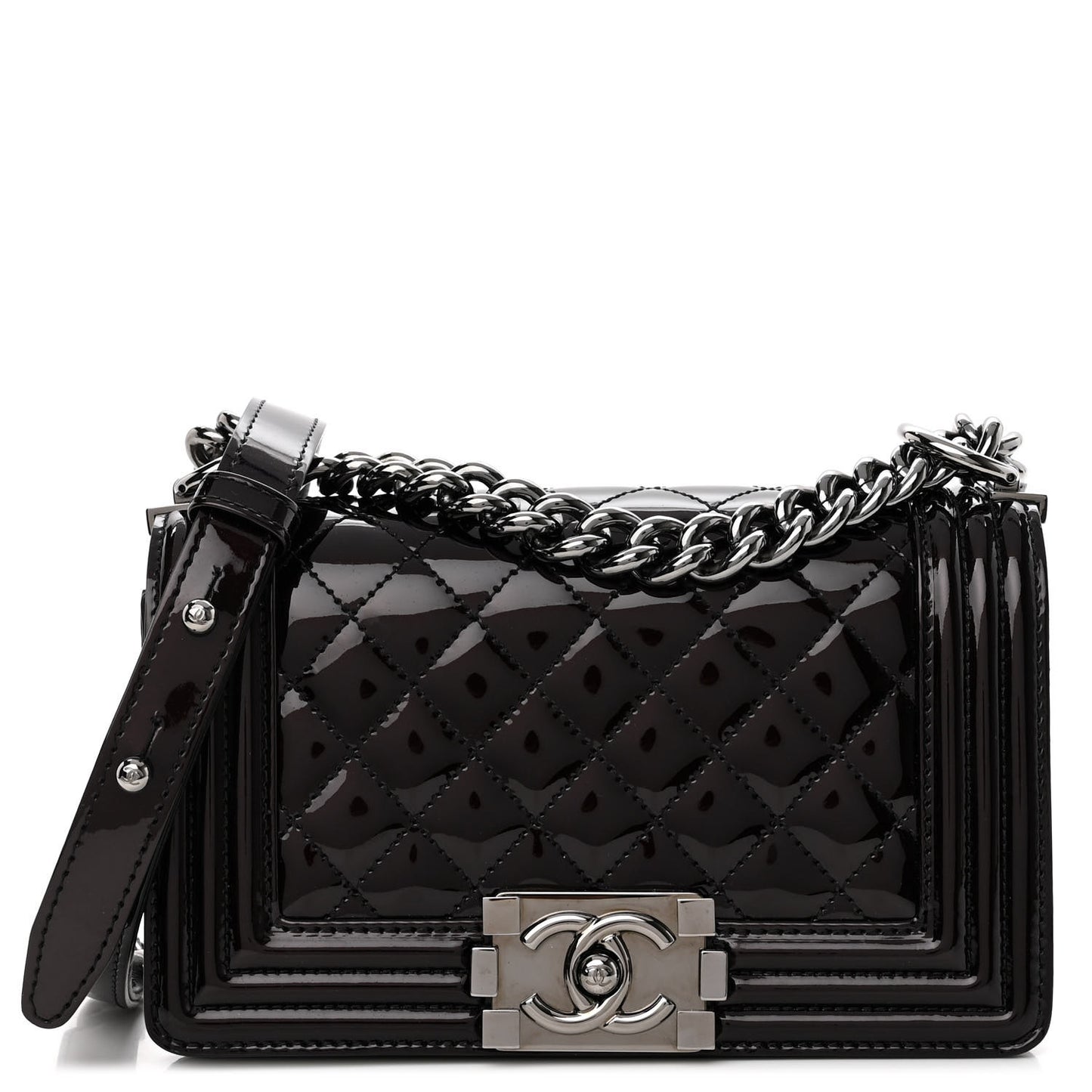 Patent Calfskin Quilted Small Boy Flap Black