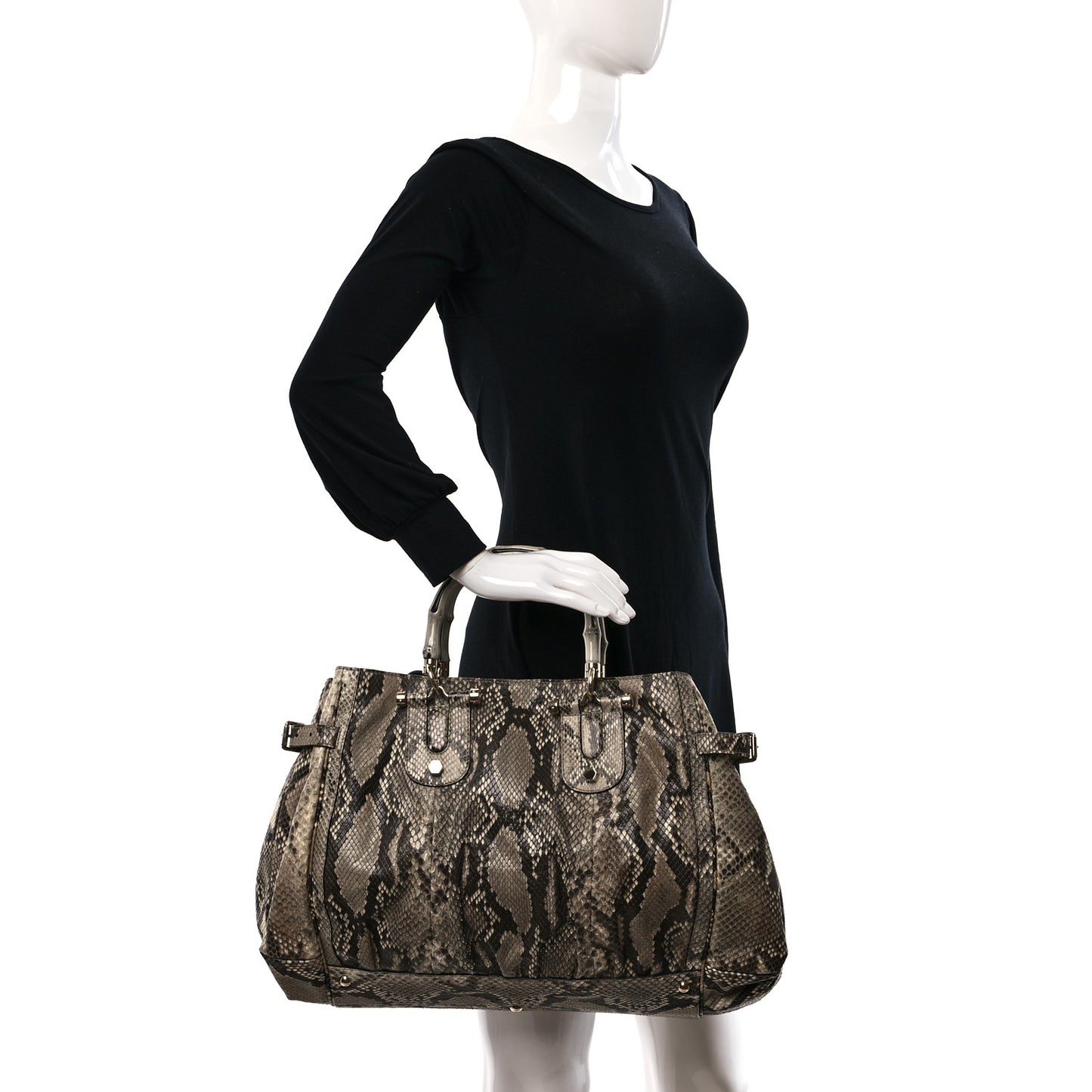 Snakeskin Bamboo Large Pop Top Handle Tote Roccia