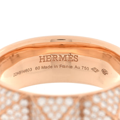 Hermes 18K Rose Gold Diamond Pave Clou D'H Ring 60 9 4 of 5