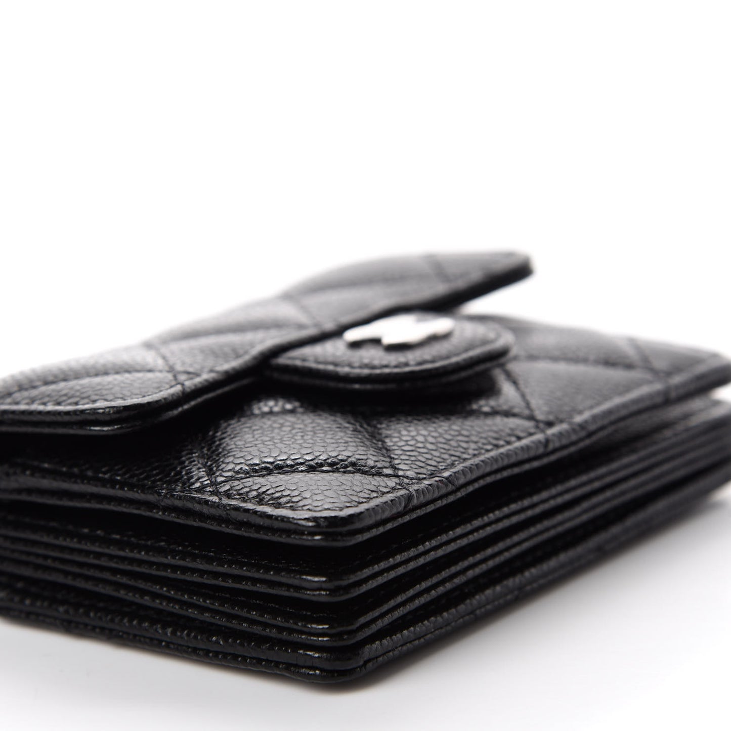 Caviar Quilted Flap Card Holder On Chain Black