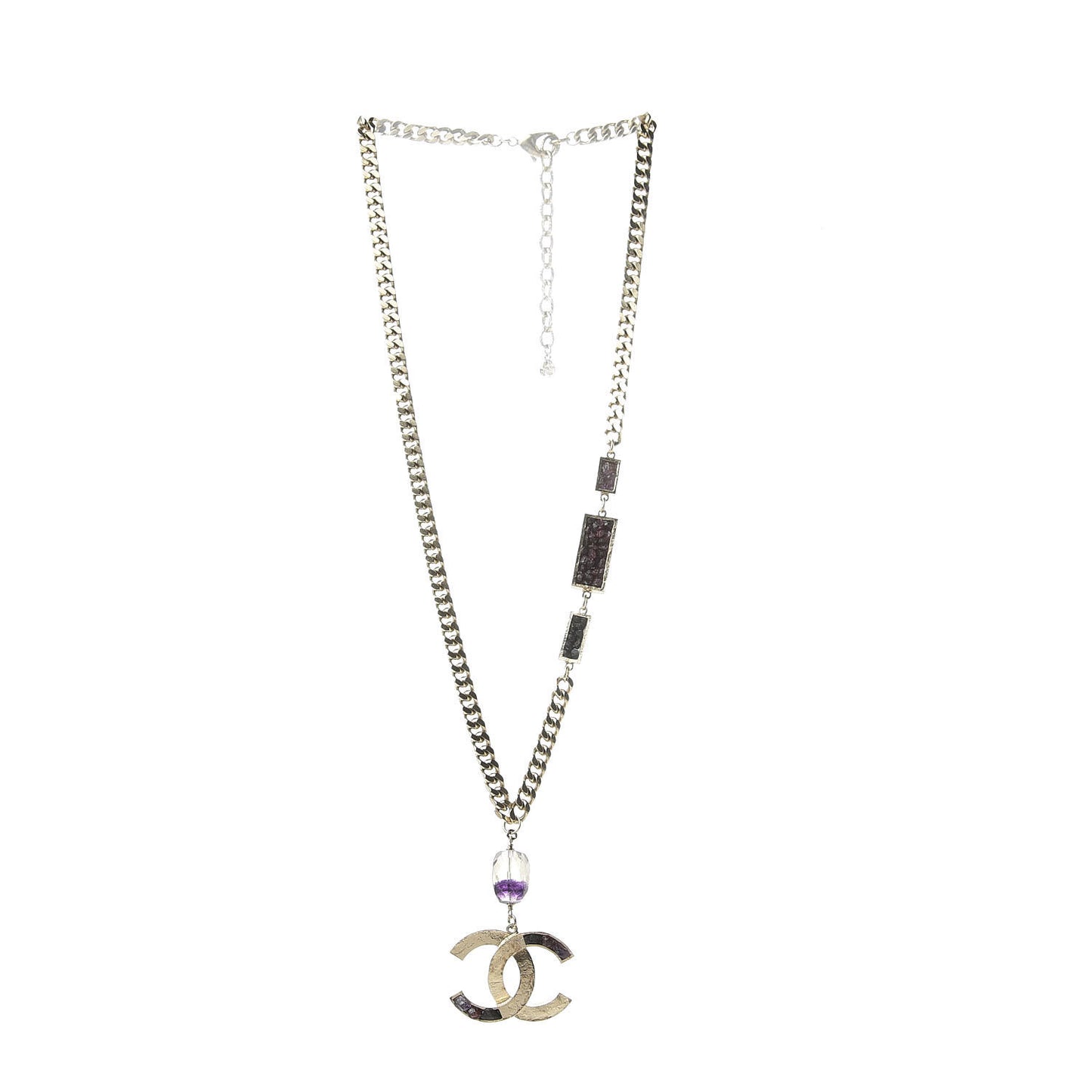 Stone CC Chain Pendant Necklace Gold